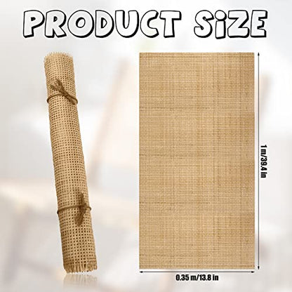 Cane Rattan Webbing Roll, 3.28ft x 13.8inch Woven Open Rattan Mesh Natural Rattan Webbing for Caning Projects Square Hollow Wide Rattan for DIY Crafts Cabinet Chair Furniture - size: 3.28ft x 15.7inch