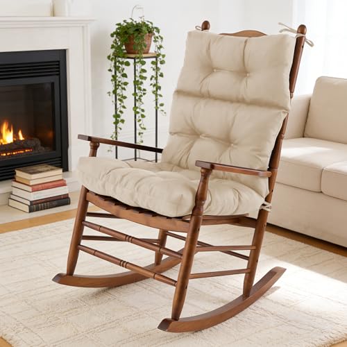 Rocking Chair Cushion, Waterproof and Fade-Resistant Adirondack Rocker Cushions, Indoor/Outdoor Rocking Chair Pads, High Back Memory Foam Patio Furniture Cushions with Ties, 44x23x4 Inch, Beige - color: Beige