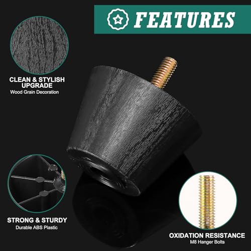 4pcs Plastic Furniture Legs 1.5" with T-Nuts, M8-1.25 Bolt, Widen - size: 1-1/2 Inch Widen, M8-1.25 Metric Thread Bolts