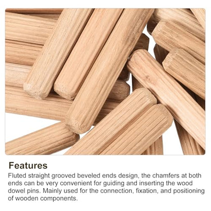 uxcell Wooden Dowel Pins 50pcs 8x50mm(5/16"x2") Fluted Beveled Ends Wood Dowel Pegs Kiln Dried Hardwood for Woodworking Furniture Shelf - size: 8x50mm