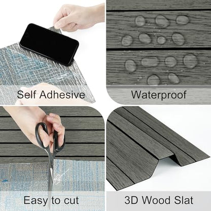 3D Grey/Black Wood Slat Wall Panels PVC Peel and Stick Wood Panels - color: Charcoal Black