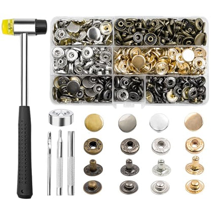 NXTOV Metal Snap Buttons with Hammer, Setter Tools, 120 Sets, 15 mm - style: 15mm with Hammer