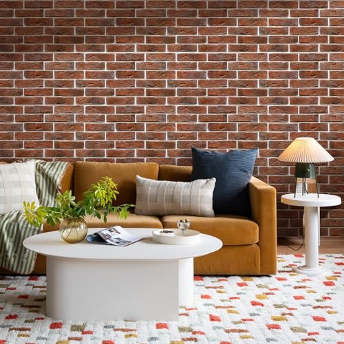 Commomy 3D Faux Brick Wall Panels Peel and Stick 12 pcs 22.8" x 11.8" Red - color: Large Brick-D
