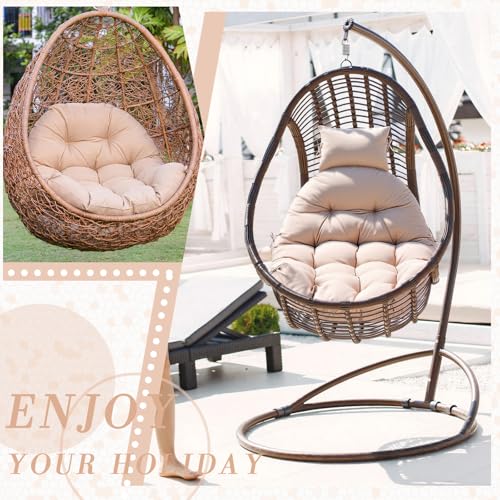 Tudomro Waterproof Egg Chair Cushion with Pillow Filling 2.58 kg Replacement Rocking Wicker Chair Cushion 48" x 32" High Back Hanging Swing Hammock Pad Thicken for Outdoor Patio Garden(Beige) - color: Beige