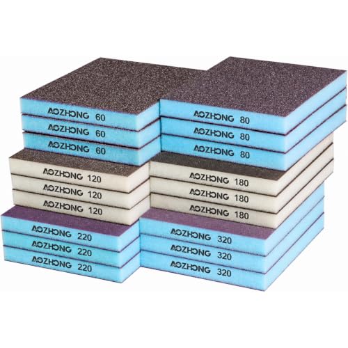 18pcs Sanding Sponge Kit 60, 80, 120, 180, 220, 320 grit, Soft Sanding Blocks Washable and Reusable, Double-Sided Sponge Sanding Blocks Wet Dry Sandpaper Pad for Wood Metal Furniture Paint - style: Assorted grits (60,80,120,180,220,320)