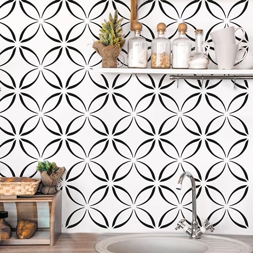 2 Pcs 12" x 12" Tile Stencil Painting Stencil for Walls and Floors - Reusable - Stencils for Painting - Stencil for Home Decor (Lotus Quatrefoil) - style: Lotus Quatrefoil