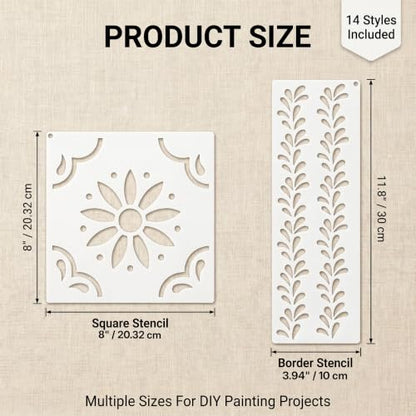 14 Pcs Floral Stencils, Reusable Flower Painting Stencils for Wood Wall