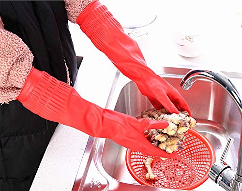 Latex Cleaning Gloves for Kitchen Dishwashing & Cleaning Cloth | Waterproof & Reusable, 2 Pair Pack (4 Red Gloves)