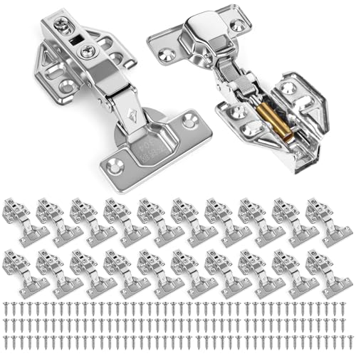 10 Pair 20 Packs Full Overlay Kitchen Cabinet Door Hinges, 105° Frameless Concealed Soft Close Adjustable Cabinet Hinges for Older Cabinets, Easy Installation