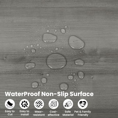 Peel and Stick Floor Tile, 10-Pack 15 Sq.Ft, Natural Grey Wood Grain Look - color: Gray, size: 10 PCS