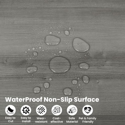 Peel and Stick Floor Tile, 10-Pack 15 Sq.Ft, Natural Grey Wood Grain Look - color: Gray, size: 10 PCS