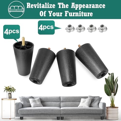 4pcs Plastic Furniture Legs 4" with T-Nuts, M8-1.25 Bolt, Widen - size: 4 Inch Widen, M8-1.25 Metric Thread Bolts
