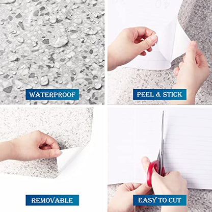 FunStick 36" x 200" Granite Contact Paper Peel and Stick Countertops for Kitchen Waterproof Granite Wallpaper Self Adhesive Vinyl Grey Marble Wall Paper Sticker for Bathroom Table Cabinets Removable - size: 36" x 200"