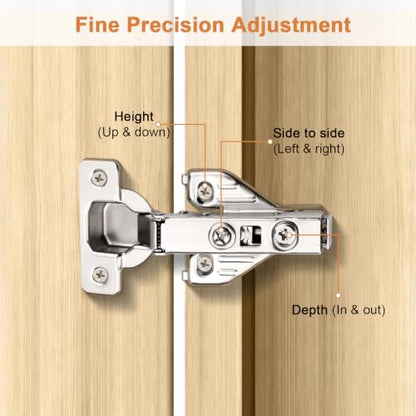 Probrico Full Overlay Soft Close Clip On Face Frame Mounting Cabinet Hinges, Nickel Plated Door Hinges, Concealed Screws 105 Degree Kitchen Cabient Hinges, 4 Pair