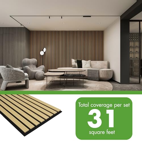 Art3d 12" x 93" Acoustic Wood Slat Wall Panel, 4pcs, 31 sq.ft, Oak - color: Oak, size: 12" x 93"