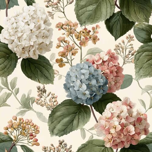 Vintage Floral Peel and Stick Wallpaper, Hydrangea Cottagecore Wallpaper - color: ML-M101, size: 17.7" x 118"