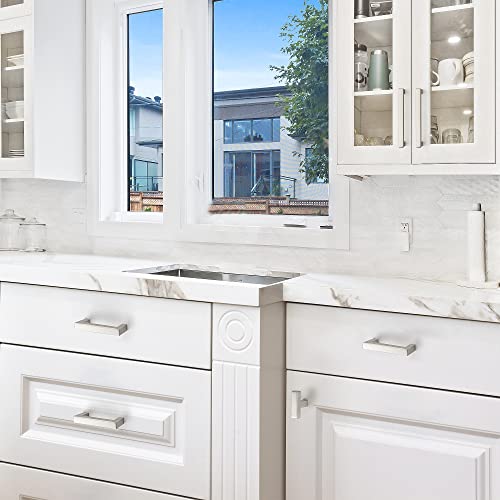 Brushed Nickel Cabinet Handles Drawer Pulls 3 Inch CC 10 Pack - color: Brushed Nickel Square, size: 3" Hole Center