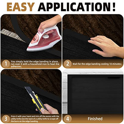 GSCIT Club Melamine Edge Banding, 1 1/2 Inch x 10ft Black With Hot Melt Adhesive Pre-glued Flexible Edging Trim for Plywood Cabinet - color: Black, size: 1 1/2"x 10ft