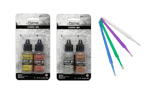 Ranger Distress Foundry Wax 2 Pack Bundle - Kit 1 Gilded and Mined, Kit 2 Sterling and Statue Foundry Wax - with Trebbies Detail Sticks