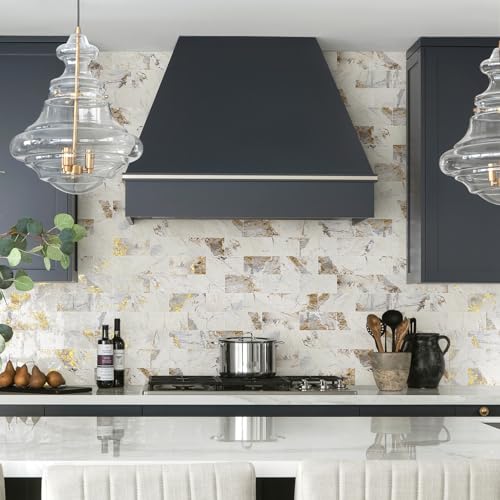 Vamos Tile 100-Pack Peel and Stick Backsplash Tile,3" x 6" PVC Subway Tile - color: Pandora Marble with Gold Veining