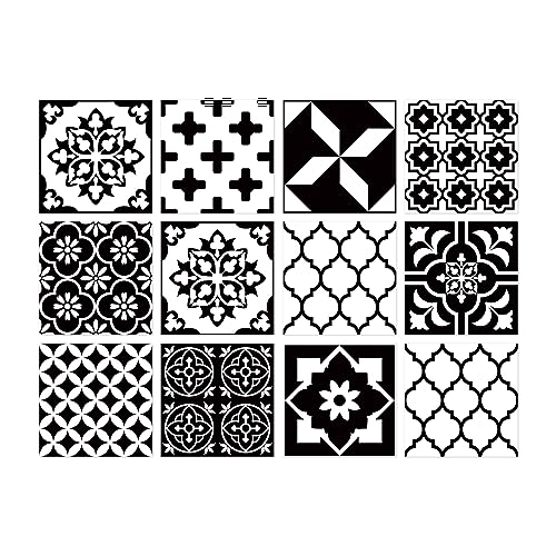 Easy Peel Stick Vinyl wall Tile Decals 6x6in Stick on backsplash,12Pc - color: Black White 6x6