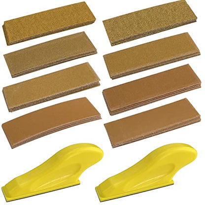 Sutekus Micro Hand Detail Sander Kit 2pcs Mini Detail Sander Blocks with 40 Sheets Hook and Loop Sandpaper-Assorted Grit of 60 80 120 180 220 320 400 600 for Crafts Wood Metal Polishing