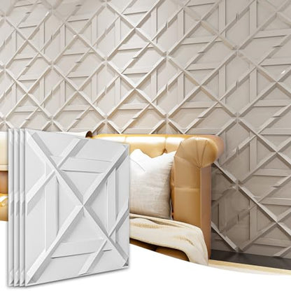 Art3d Decorativ PVC Glue-Up 3D Wall Panel, 19.7 x 19.7 in, 12-Pack, White - color: Matt White