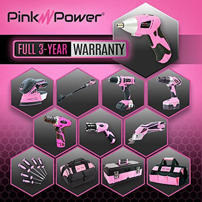 Pink Power Cordless Screwdriver Set 3.6V Electric Rechargeable Gun Kit LED