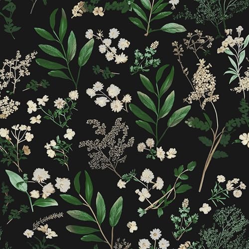 Laatse Vintage Dark Green Floral Leaf Peel and Stick Wallpaper 17.5"x118" - color: Black&Green, size: 118" x 17.5"