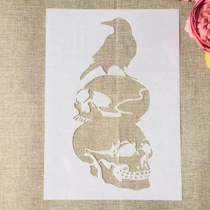 TIAMECH A4 Reusable Halloween Crow Skull Stencil for Painting - style: Crow Skull