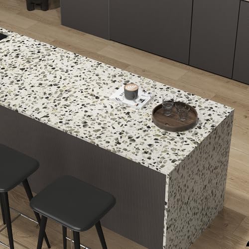 Wide Terrazzo Contact Paper 31.5"x157.4" Peel and Stick Marble Wallpaper - color: White Gray Black, size: 31.5" x 157.4"