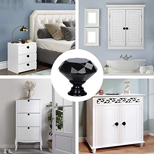 STMK 10 Pack Drawer Knobs, Drawer Pulls Black Diamond Shaped Crystal Glass 30mm Cabinet Knobs Pull Handles with Screws for Home Office Cabinet Cupboard Chest Dresser (10 Pack 30 mm, Black)