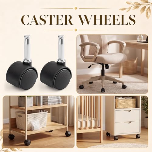 BBTO 8 Pcs 1.5 Inch M8 Swivel Stem Casters Wheels Replacement, M8 Grip Neck Stem Caster, Heavy Duty 360° Standing Desk Wheels, No Noise, Black Nylon, for Cart Furniture Table Cabinet Shelf - size: 1.5 Inch X M8 x 30 mm, style: Grip Neck, No Brake