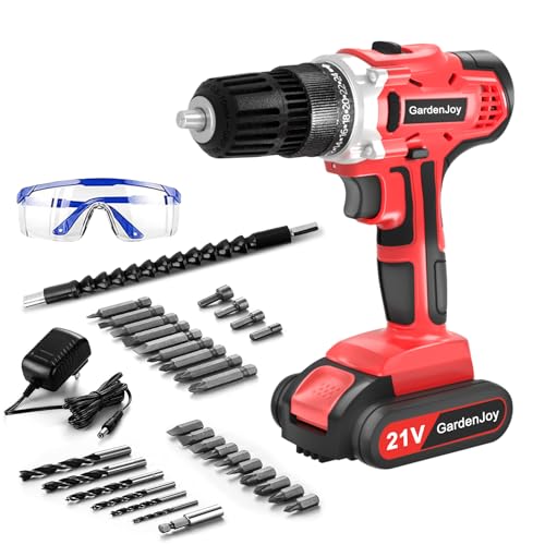 GardenJoy 20v Cordless Drill Set, Power Electric Kit Battery With Charger 30Nm 2-Speed 3/8" Keyless Chuck 24+1 Torque Drill Driver screwdriver Bits with LED Electric Work Light for Women DIY - color: Red4
