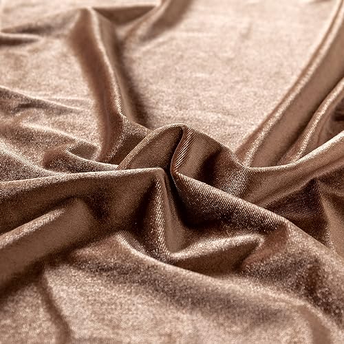 Stretch Velvet Fabric by The Yard for Apparel,Sewing,Crafting,Full Dress 93% Polyester 7% Spandex 63" Wide (Light Brown,1Yard) - color: Brown, size: 1 Yard