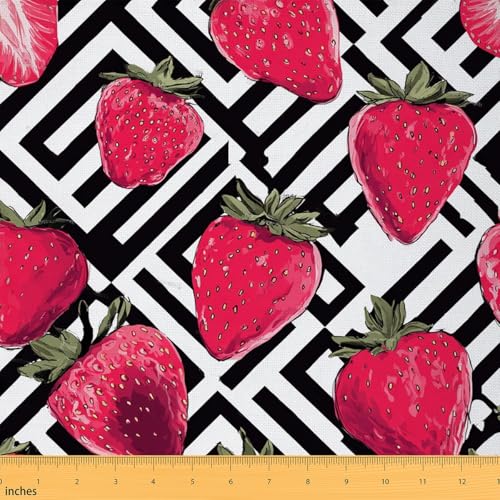 Feelyou Strawberry Summer Strawberries Fabric by The Yard 1 Yard Soft - color: Multi 008, size: 1 Yard
