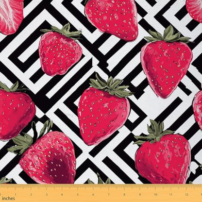 Feelyou Strawberry Summer Strawberries Fabric by The Yard 1 Yard Soft - color: Multi 008, size: 1 Yard