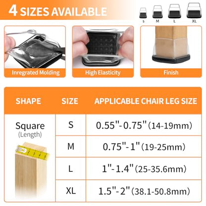 Ezprotekt 24 Pcs Chair Sliders for Carpet, Square Chair Glides for Carpet, Carpet Teflon Furniture Sliders Pads, Chair Leg Protectors Caps for Carpet - for Dining Table Chair, Black XL(Fit: 1.5"-2") - size: XL-Clear