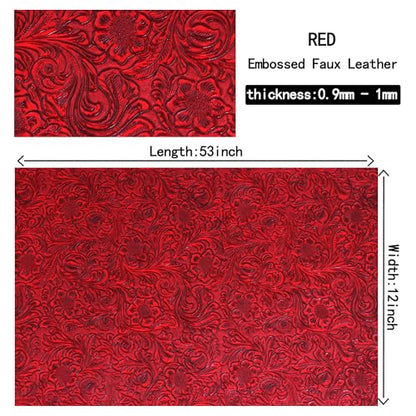 Ramya Embossed Faux Leather Sheets Fabric 12" x 53",for Handmade DIY Bows Wallet Sewing,Leather Earring Crafts Projects (Red) - color: Red