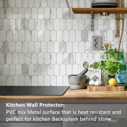 Vamos Tile Long Hexagon Peel and Stick Backsplash Tile - 10 Sheets Stick on Backsplash for Kitchen and Bathroom 12.4 x 12 Inch Glossy Carrara White PVC Self Adhesive Mosaic Wall Tiles - color: Glossy Carrara White