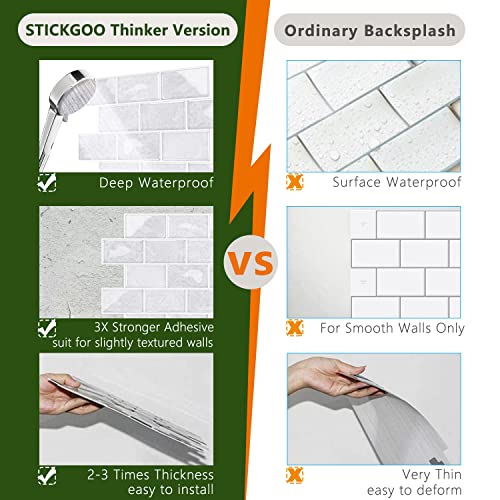 STICKGOO Subway Tile Peel and Stick Backsplash, Thicker Design 12" x 12" Stick on Backsplash Tiles for Kitchen, Bathroom, Wall Tile (10 Sheets, Cinderella Grey) - color: Cinderella Grey