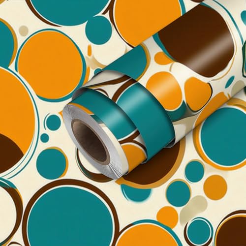 HOMETITUTE Polka Dot Circles Peel Stick Wallpaper 118.1x17.7 Inch Vinyl - color: Retro Orange Blue Circles