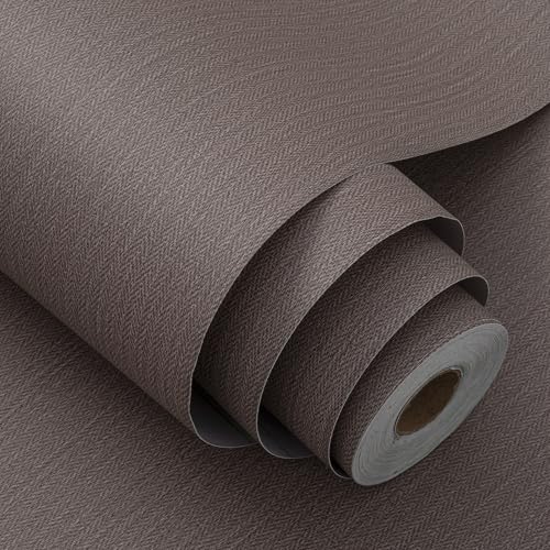 Haimin Fabric Wallpaper 24" x 393" Peel and Stick Textured Contact Paper - color: Brown
