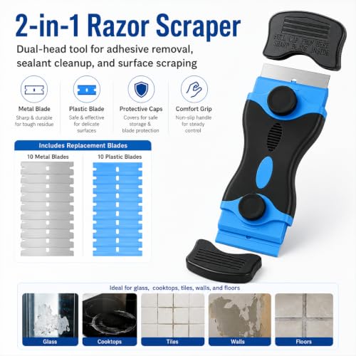 21Pcs Silicone Caulking Tool 3 in 1 Stainless Steel Head Scraper Caulk Remover Sealant for Kitchen Bathroom Window - color: 21Pcs