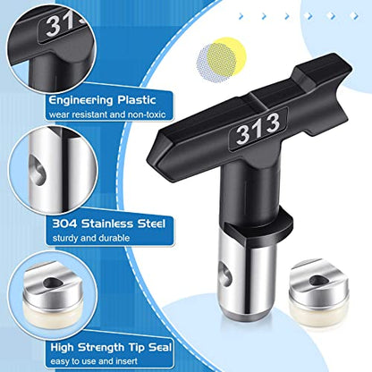 Moxweyeni 10 Pcs Reversible Airless Spray Tips Set (209 213 313 315 411 413 521 523 619 623), Tungsten Carbide Paint Sprayer Nozzles for Airless Sprayer, Spray Range 4"-14" for Wall Fence Deck Cabinet - size: 209-623 Sizes