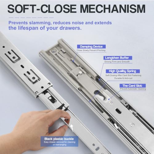 Soft Close Drawer Slides 14 Inch - Silver, 1 Pair (2 Pieces) - color: Silver, size: 14 Inch