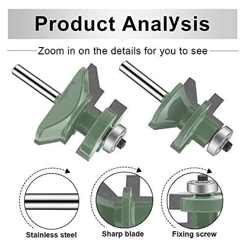 OLETBE Tongue and Groove Flooring Router Bit Set 1/4-Inch Shank 2 PCS Woodwork, V-Notch Wainscotting and Flooring Matched Woodworking Cabinet Router Bits Sets with Edge Banding(4)