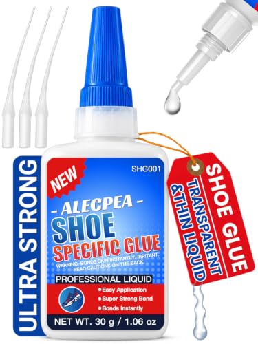 ALECPEA Shoe Glue for Sole Repair, Thin Clear Adhesive, 30g with 3 Tips - color: Shoe Glue