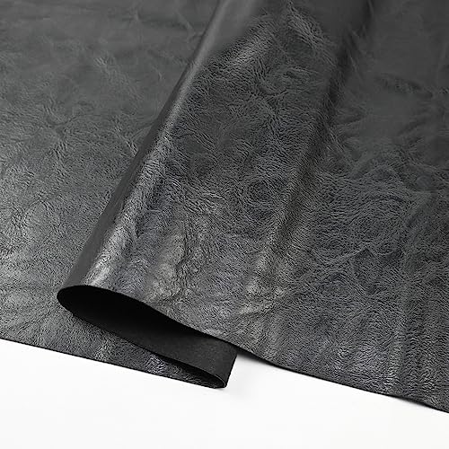 250x140cm Black Soft Faux Leather Fabric, 1mm Thick PU Material - color: Black, size: 98x54 inch
