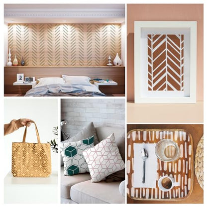 9Pcs Modern Geometric Wall Stencil Templates 11.8 x 11.8 Inch Reusable Plastic Simple Style Stencils for Painting on Wood Wall Floor Tile Fabric Glass Furniture, DIY Home Decor or Craft Stencil - style: Modern Geometric B